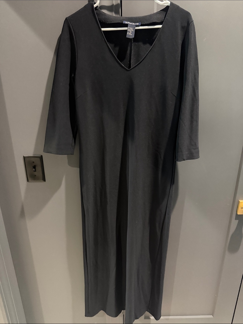 Boston Proper Black V-Neck Long Maxi Dress with 3/4 Sleeves